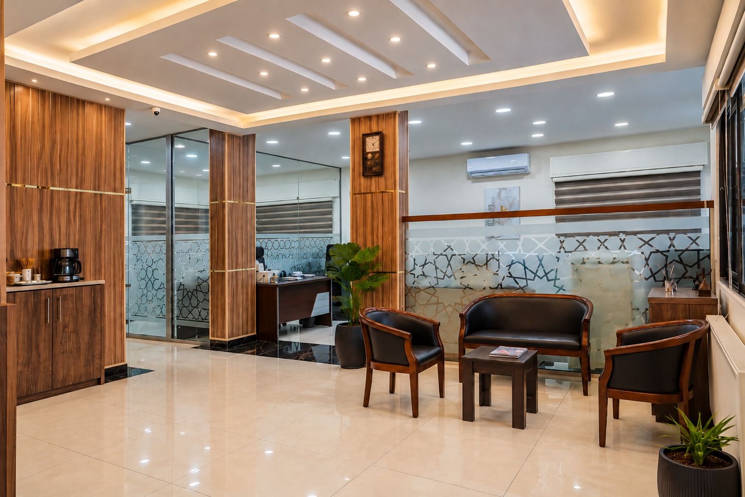 The waiting area beside the lawyers' offices in the firm's Amman office.